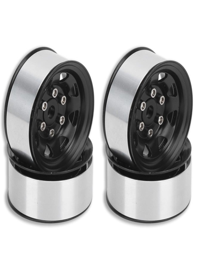 equlup 4 Pcs RC Wheel Hub, 1.55 Inch RC Wheel Rim Hub 5 Hole Silver Rim Universal Simulation Tire Beadlock Accessories for Axial AX90069 Crawlers (Black) - Image 1